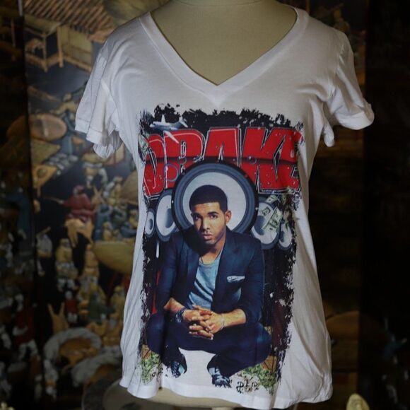XL Drake Women's White V-neck Band Tee - Picture 1 of 2